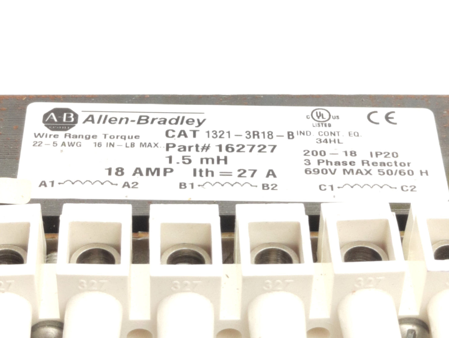 Used Allen Bradley 1321-3R18-B / 162727 Power Conditioner, 1.5mH Inductance, 27A 690V