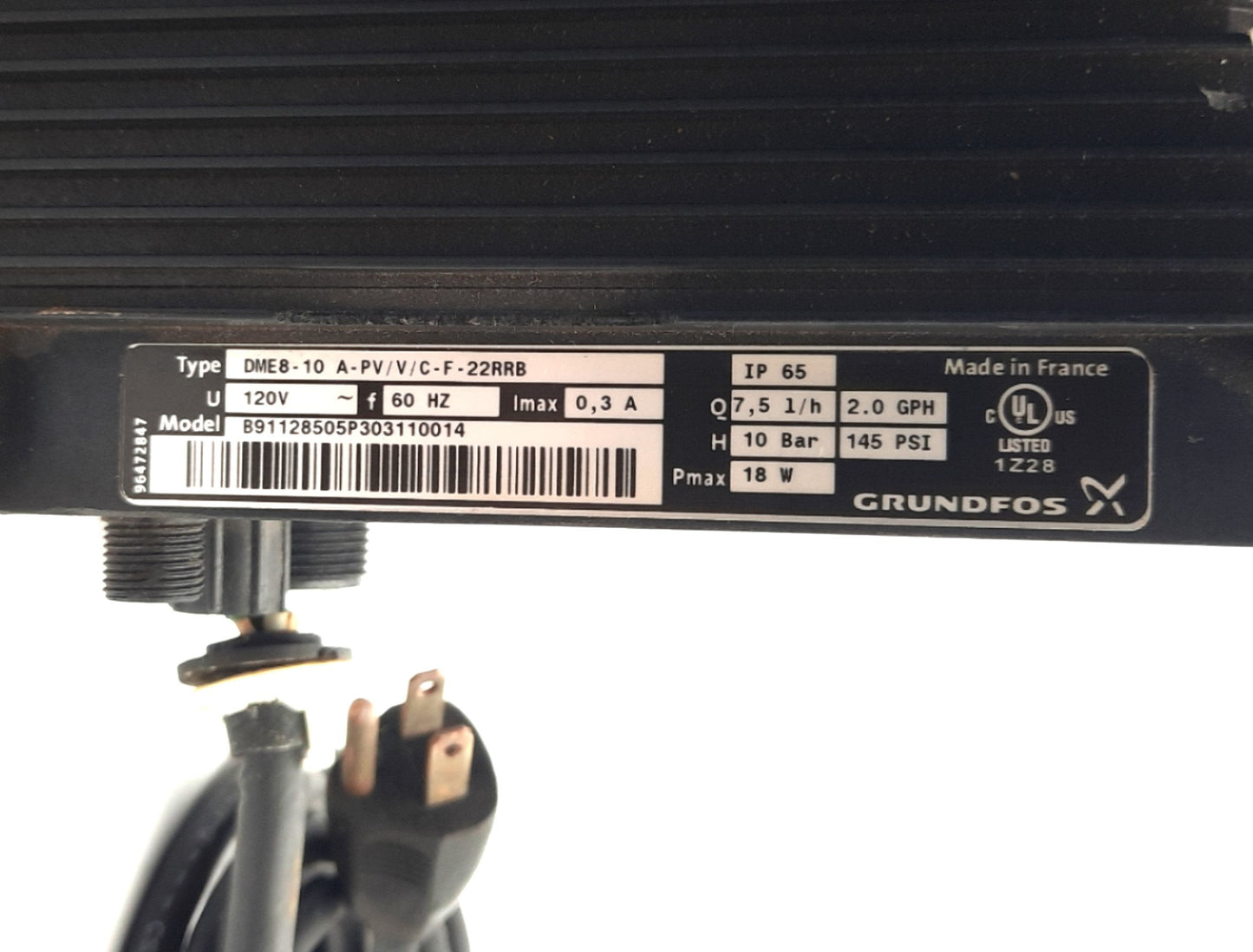 Used Grundfos DME 8-10A-PV/V/C-F-22RRB Dosing Pump 7.5L/Min, 120V AC 0.3A, 10 bar Max