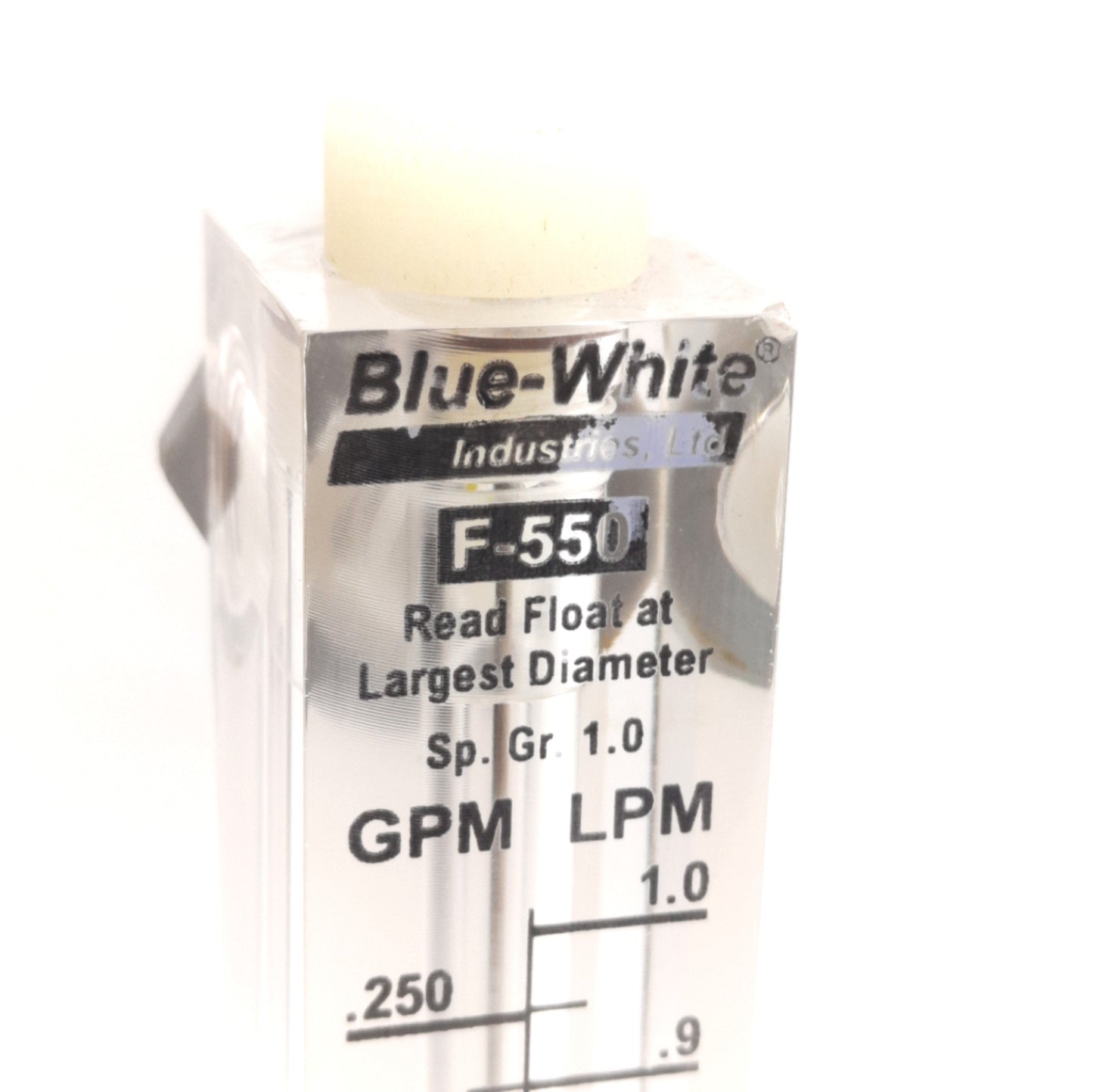Used Blue-White F55250L Flow Meter, 1/4" NPT, 0-1LPM / 0.25GPM, 100mm Scale