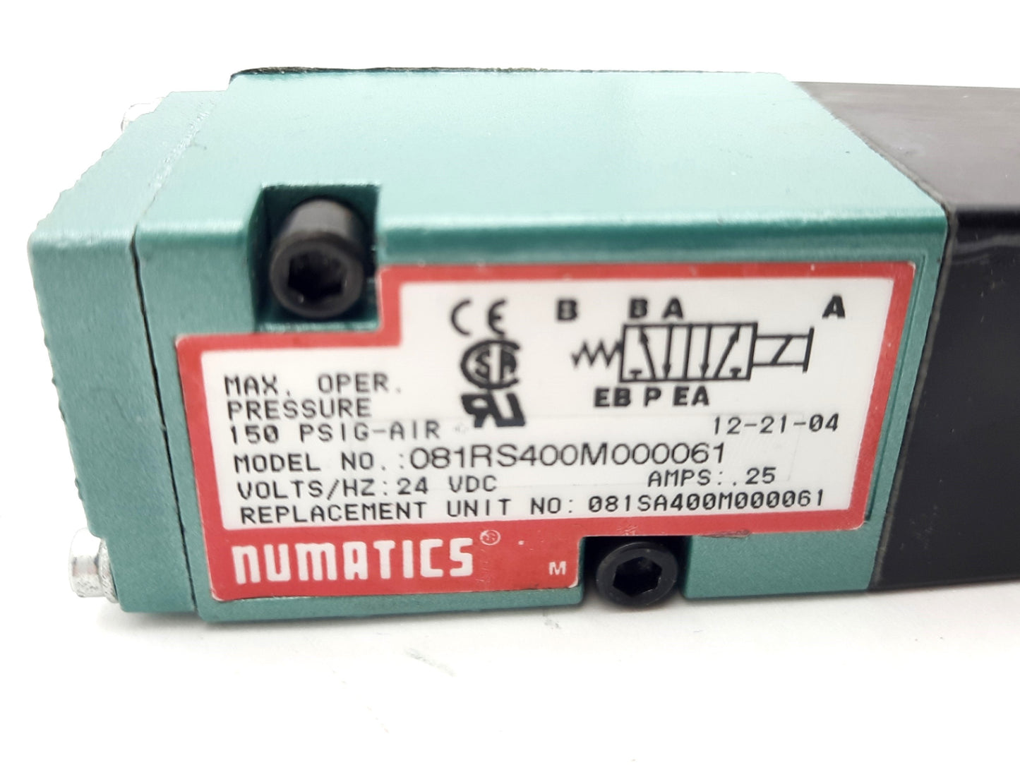 Used Numatics 081RS400M000061 Solenoid Air Valve 4 Way 2 Position 150PSI 24VDC 6W