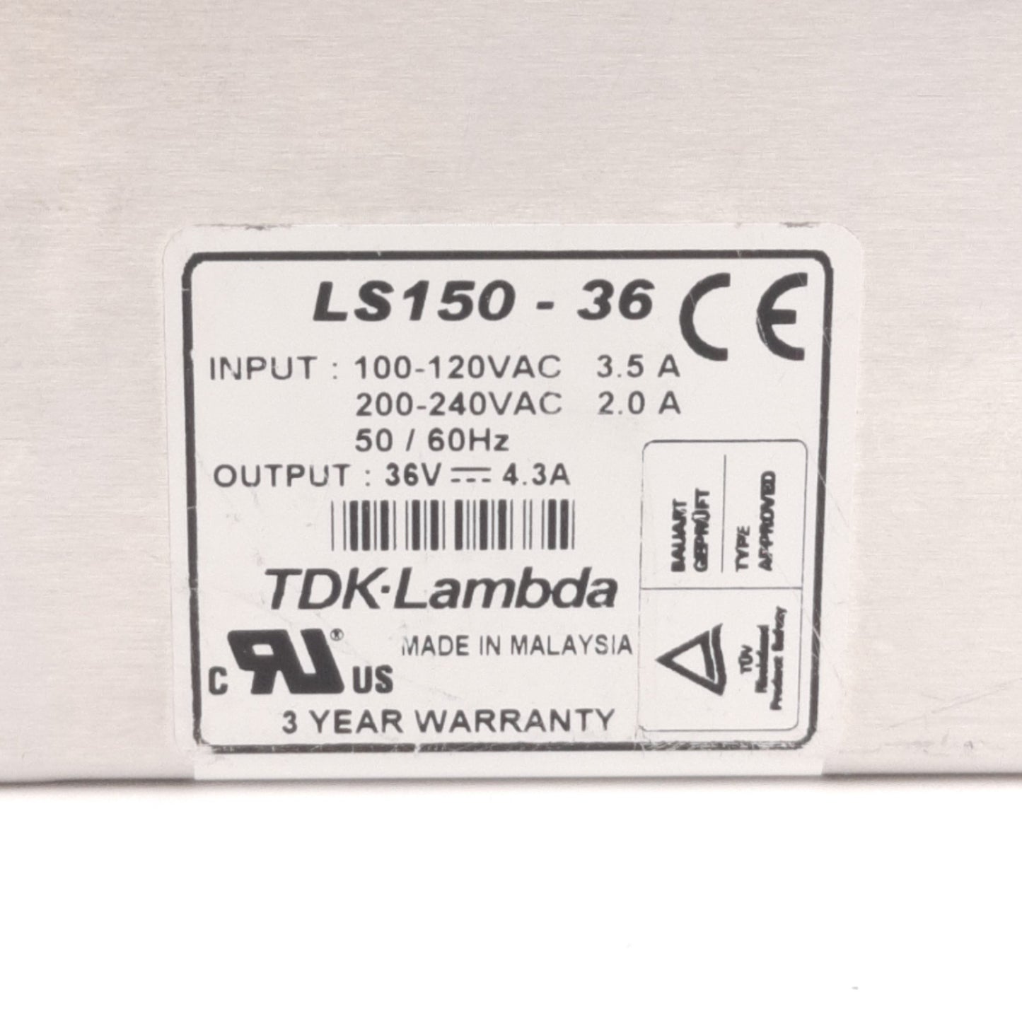Used TDK Lambda LS150-36 AC/DC Power Supply, 100-240V AC Input, 36V DC 4.3A Output