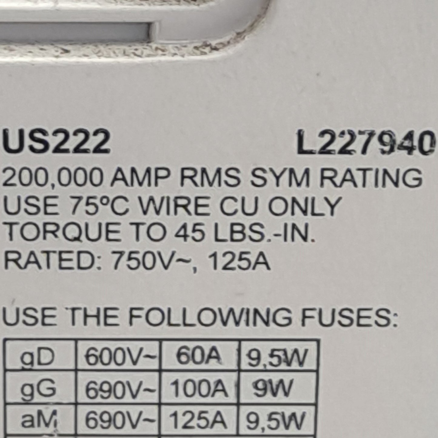 Used Lot of 4 Ferraz Shawmut US222, L227940 Ultrasafe Fuse Holder, 750VAC 125A 2-Pole