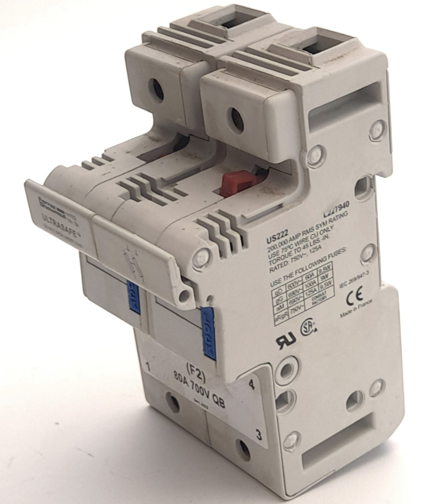 Used Lot of 4 Ferraz Shawmut US222, L227940 Ultrasafe Fuse Holder, 750VAC 125A 2-Pole