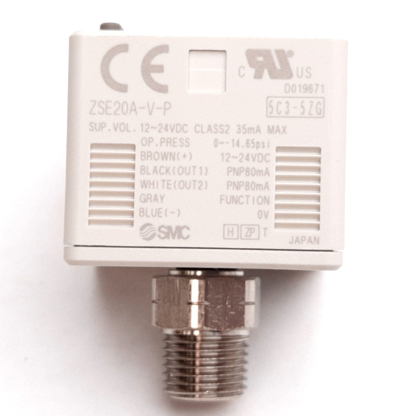 New SMC ZSE20A-V-P-N01-JA1K Vacuum Digital Pressure Switch, 0 to -14.65psi, 1/8" NPT