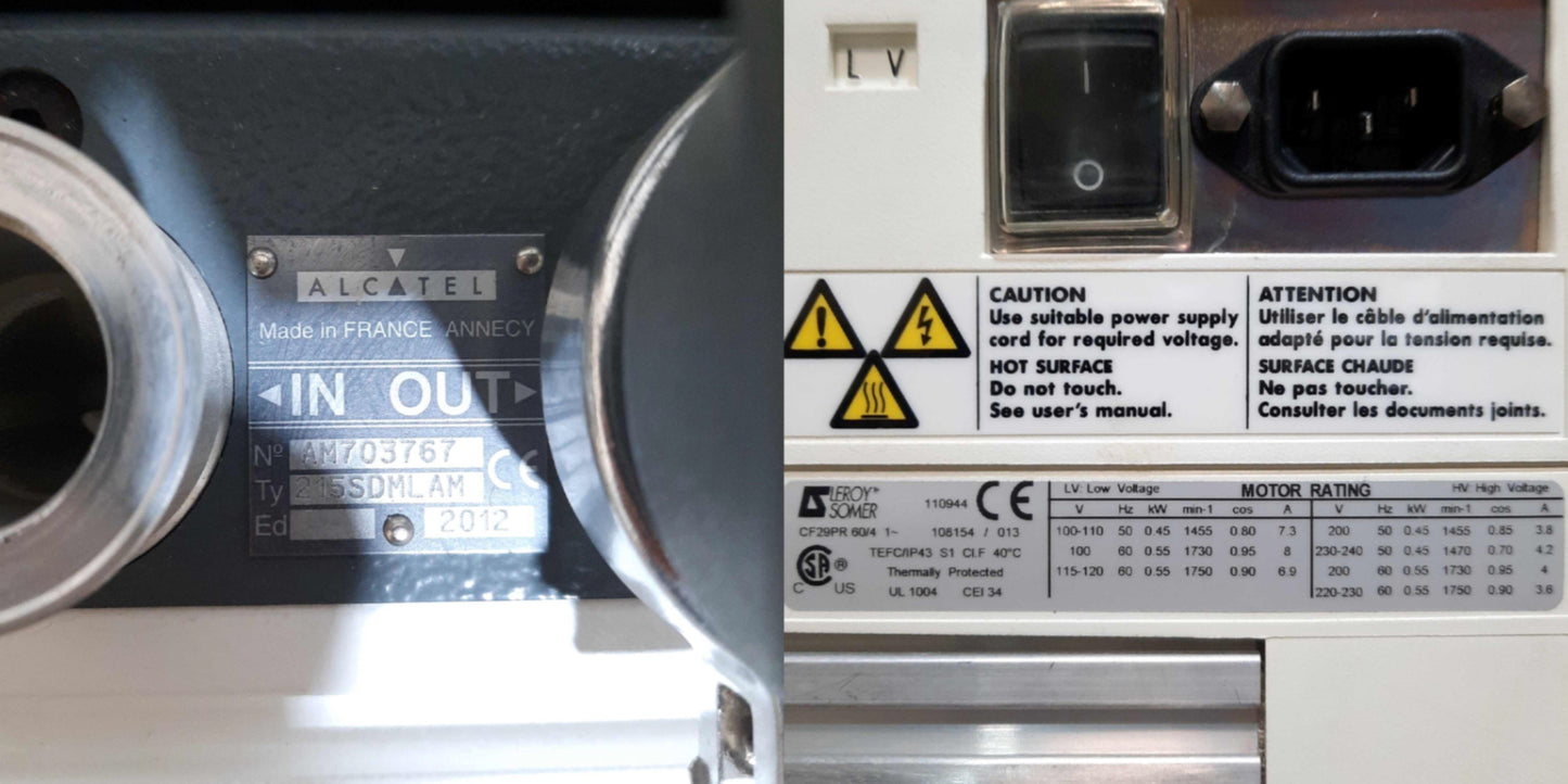 Used Alcatel 215SDMLAM Rotary Vane Vacuum Pump 18m³/h NW25 120VAC *PFPE Oil*