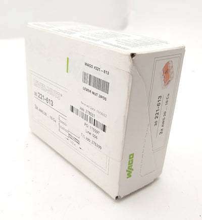 New Lot of 30 Wago 221-613 Lever Nuts Pluggable Terminal Block 3 Position 20AWG 41A