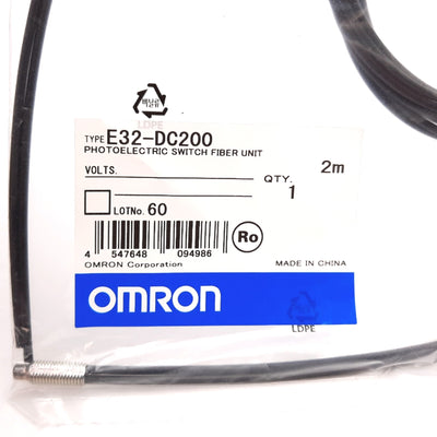 New Omron E32-DC200 Photoelectric Switch Fiber Optic Cable, Length: 2m, Barrel: M6
