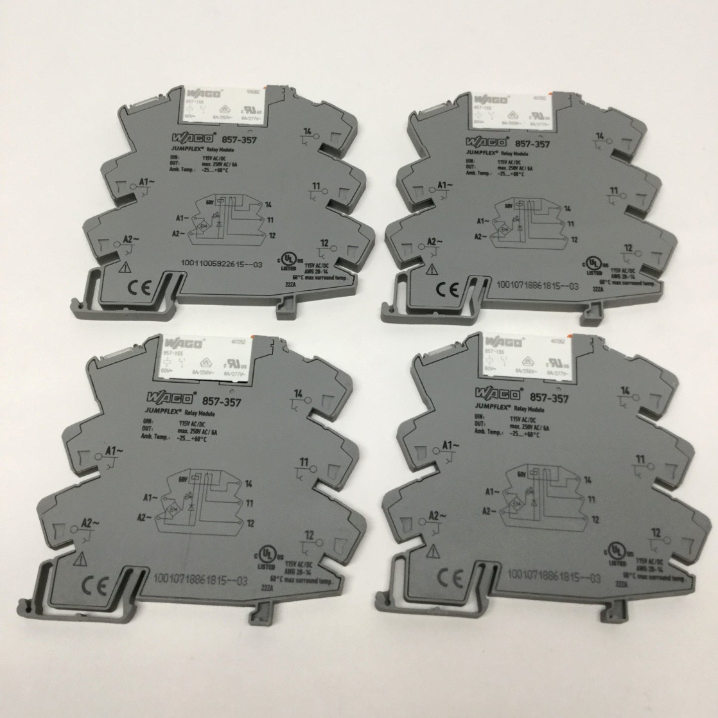 New – Open box Lot of 4 Wago 857-357 Jumpflex Relay Module Terminal Block 115V AC/DC 250VAC 6A