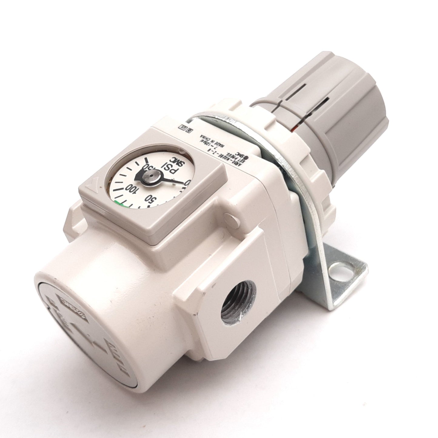 Used SMC AR30-N02BE-Z-B Pneumatic Regulator, Set: 7-125psi, W/ 0-150psi Gauge