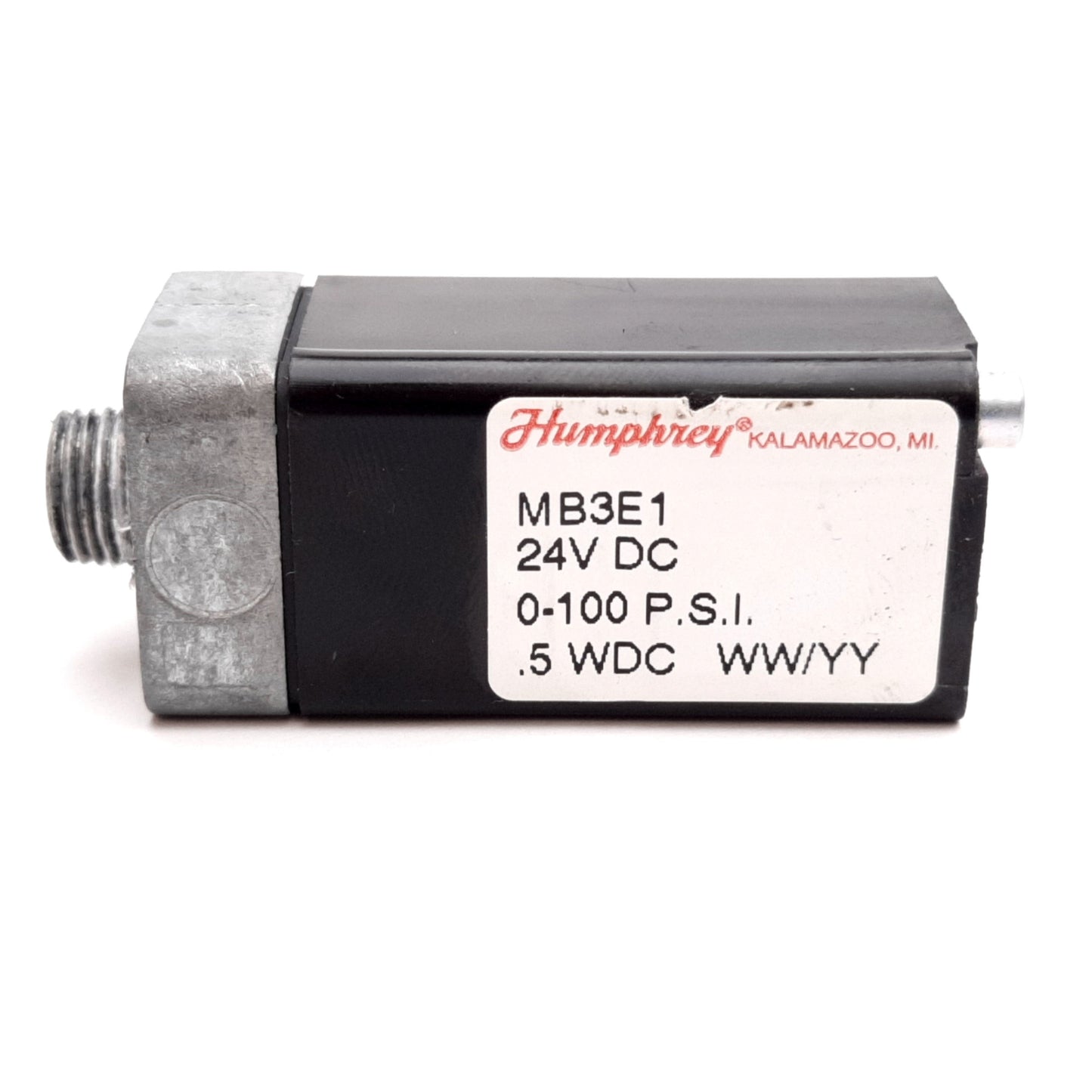 Used Humphrey MB3E1 Mini-Mizer Solenoid Valve, 24VDC, 0.5W, 0-100psi, 10-32 UNF