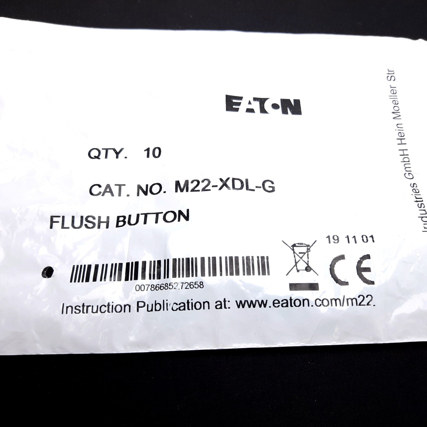 New Lot of 10 Eaton M22-XDL-G Push Button Lens, For M22 Series, Color: Green