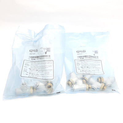 New – Open box Lot of 8 SMC KQ2Y10-U03A Male Run Tee Fitting, 10mm P2C to Uni 3/8", 1MPa Max