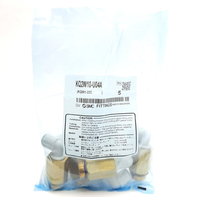 New Lot of 5 SMC KQ2W10-U04A Male Elbow Fitting, 10m P2C to Uni1/2, 1MPa Max