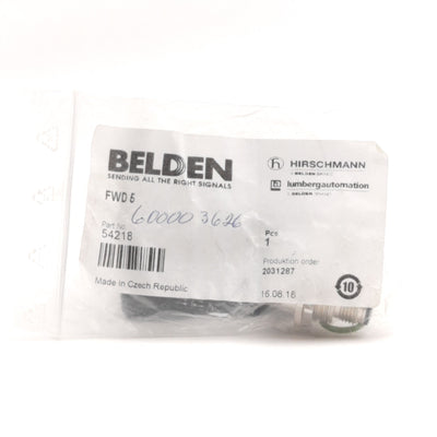 New Belden FWD5 Feed Through Receptacle M12 5-Pin Male to Female, M16x1.5, 60V 4A