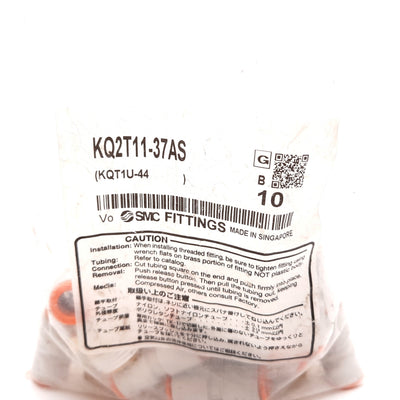 New Lot of 10 SMC KQ2T11-37AS Branch Tee Fitting, 1/2" NPT Male to 2x 3/8" Tube