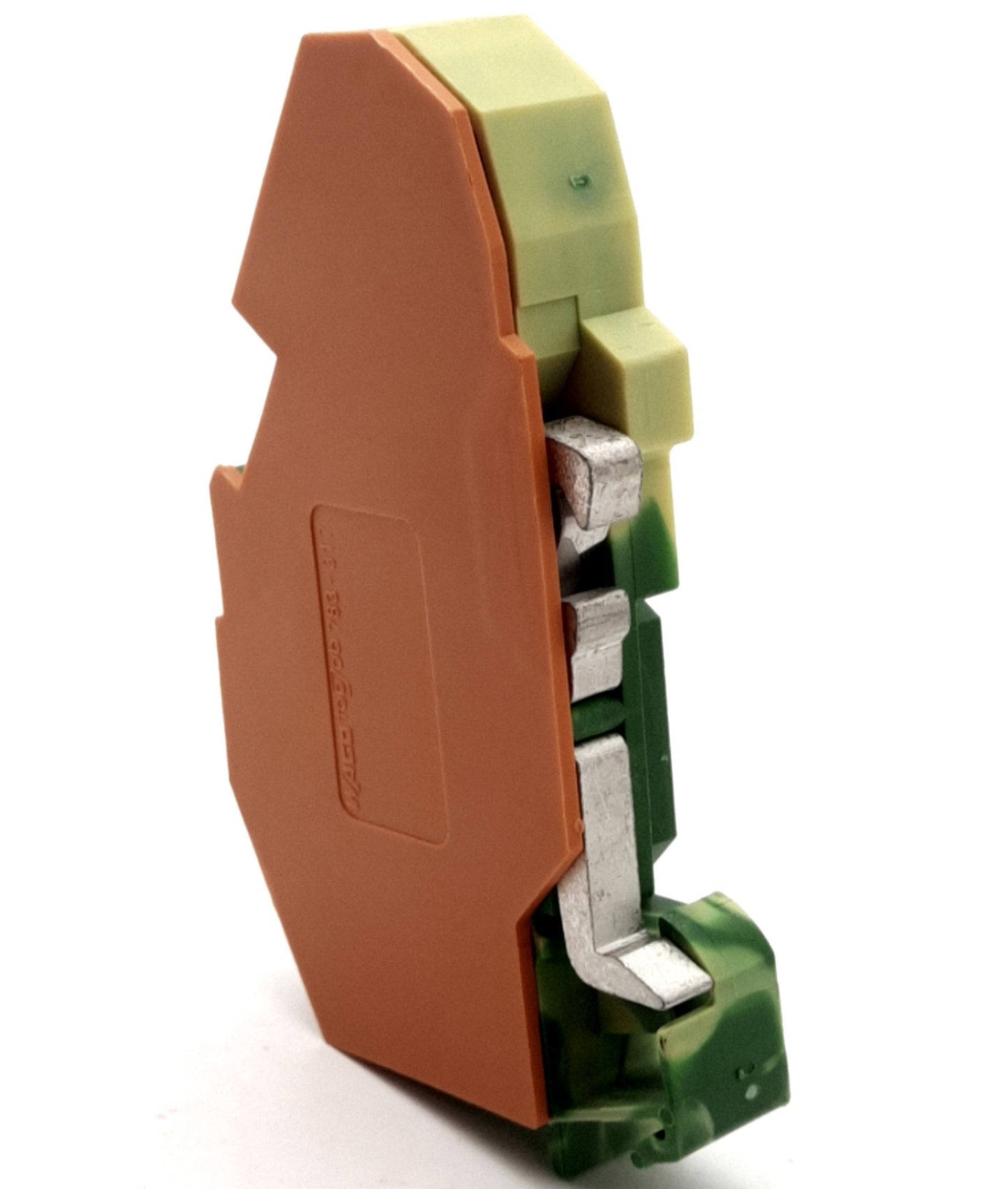 Used Lot of 5 WAGO 783-607 Green and Yellow Terminal Block w/ Plate, 2-Pole, 6-24AWG