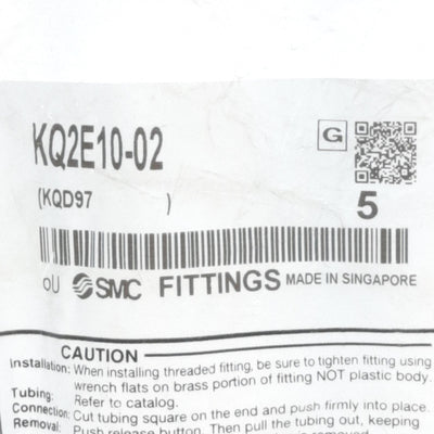 New Lot of 5 SMC KQ2E10-02 Female Bulkhead Connector, 10mm P2C to R1/4, 1 MPa Max