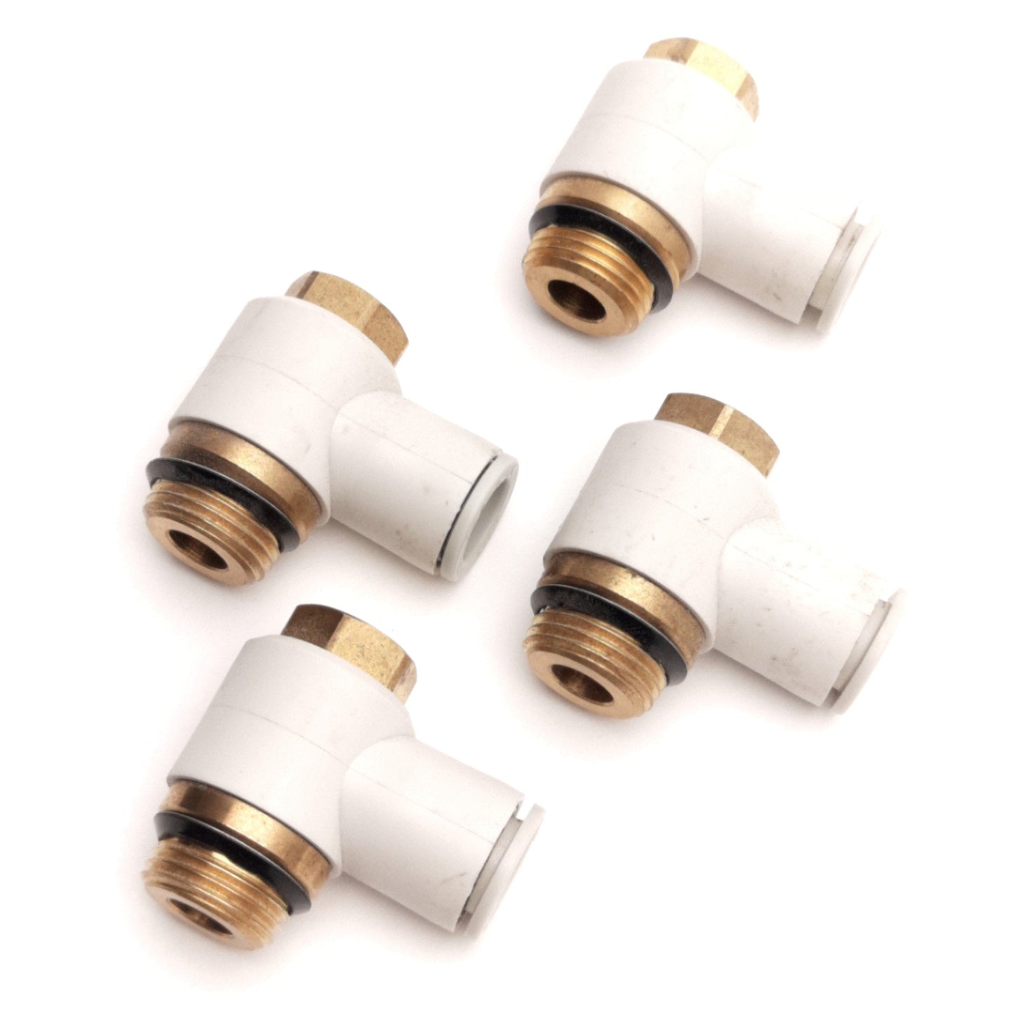 Used Lot of 4 SMC KQ2V10-U03A Universal Male Elbow 10mm P2C to UNI 3/8, 1MPa Max