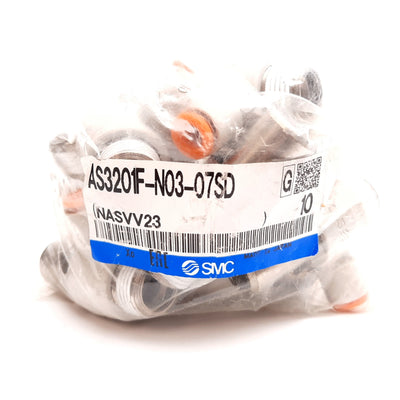 New Lot of 10 SMC AS3201F-N03-07SD Flow Control Elbow Fitting, 3/8" NPT to 1/4" Tube