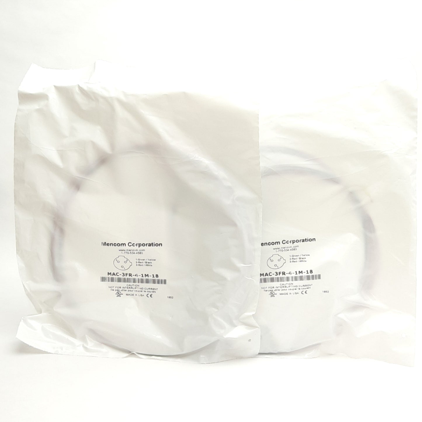 New Lot of 2 Mencom MAC-3FR-4-1M-18 Panel Mount Micro-AC Receptacle, 3-Pin, 1/4" NPT