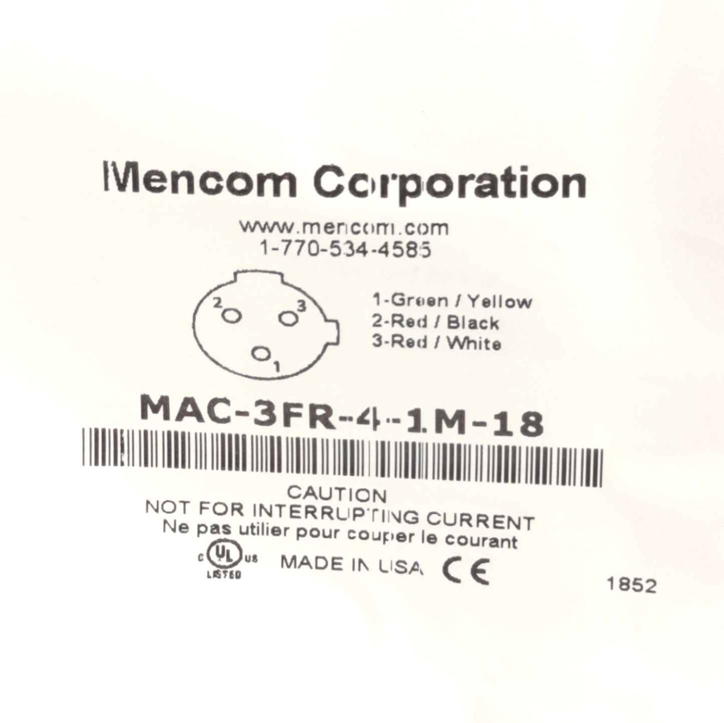New Lot of 2 Mencom MAC-3FR-4-1M-18 Panel Mount Micro-AC Receptacle, 3-Pin, 1/4" NPT