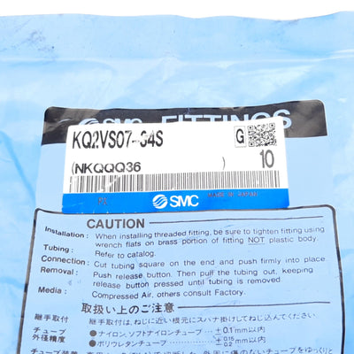 New Lot of 10 SMC KQ2VS07-34S One-Touch Elbow Fitting, 1/4" NPT Male to 1/4" Tubing