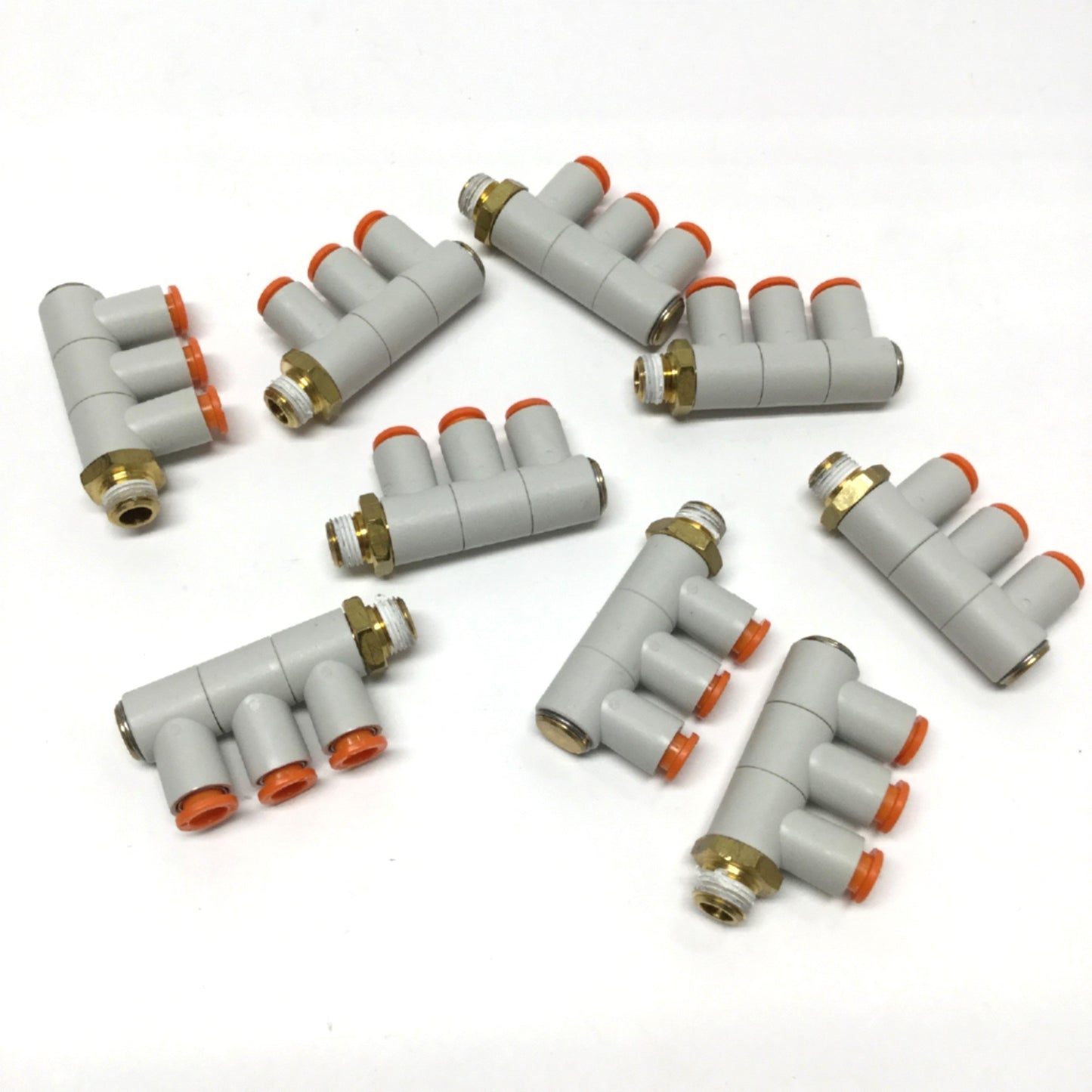 Used Lot of 9 SMC KQ2VT07-34S Triple Universal Elbow Air Fittings Ø1/4" x 1/8" NPT