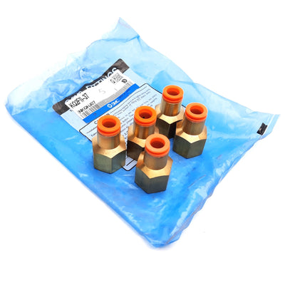New Lot of 5 SMC KQ2F11-37 One-Touch Fitting, 1/2" NPT Female to 3/8" Tubing