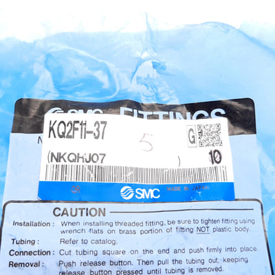 New Lot of 5 SMC KQ2F11-37 One-Touch Fitting, 1/2" NPT Female to 3/8" Tubing