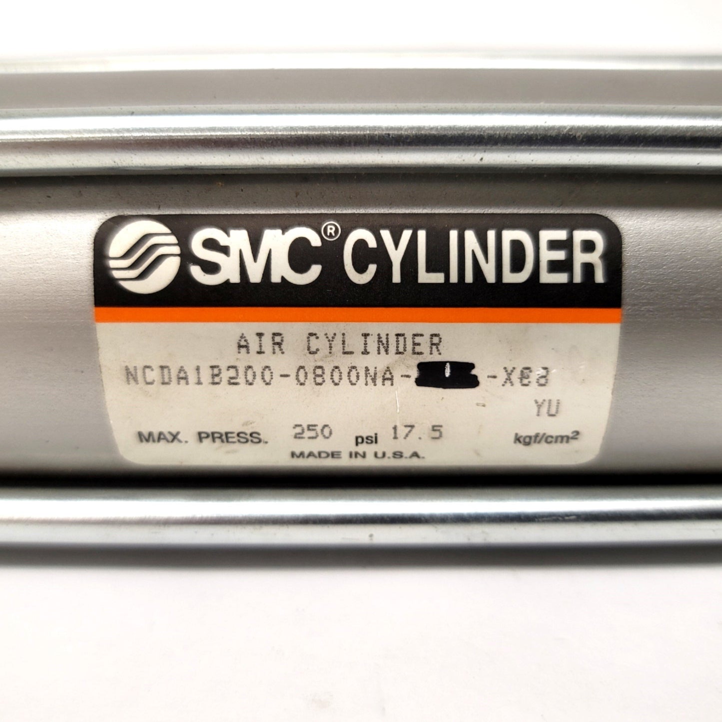 Used SMC NCDA1B200-0800NA Double Rod Cylinder 2" Bore, 8" Stroke, 8-250psi, 3/8"NPT