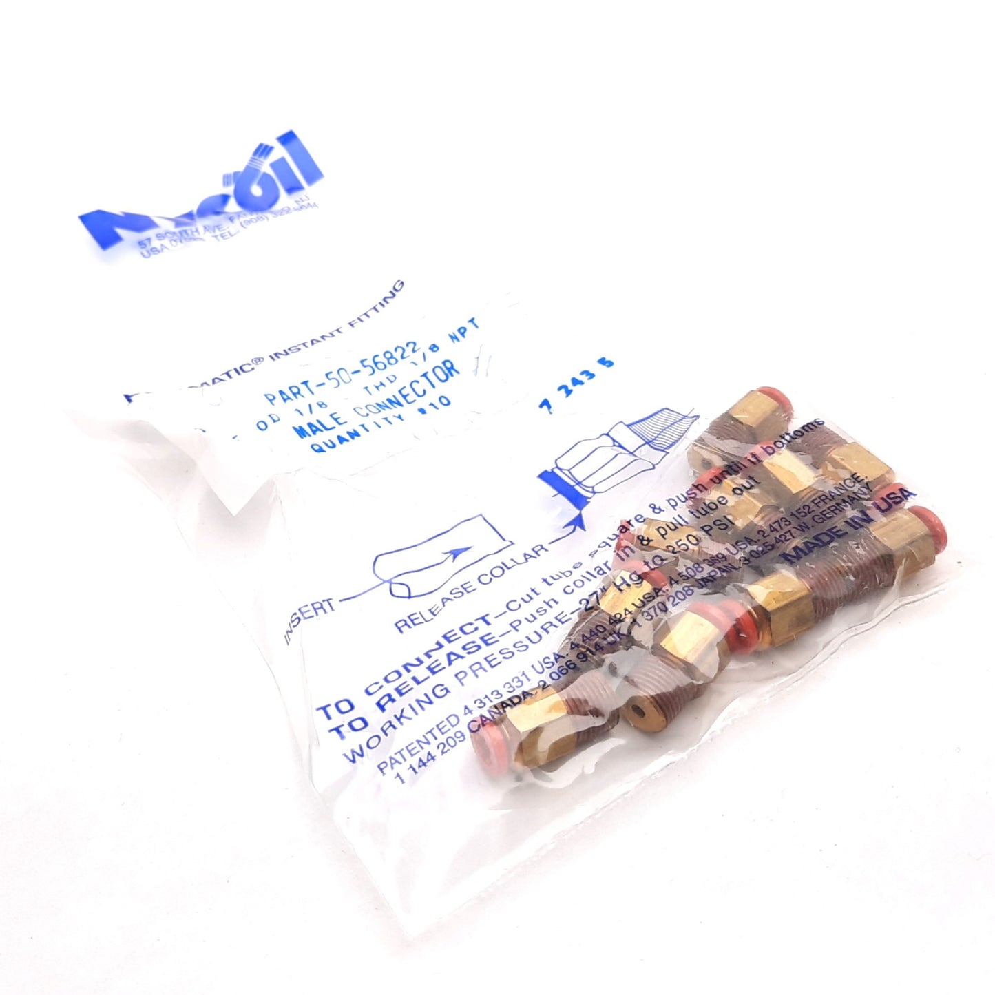 New Lot of 10 Nycoil PART-50-56822 Push-Connect Fitting, 1/8" NPT to 1/8" Tube