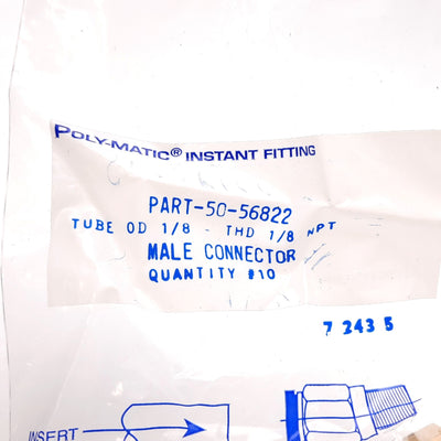 New Lot of 10 Nycoil PART-50-56822 Push-Connect Fitting, 1/8" NPT to 1/8" Tube