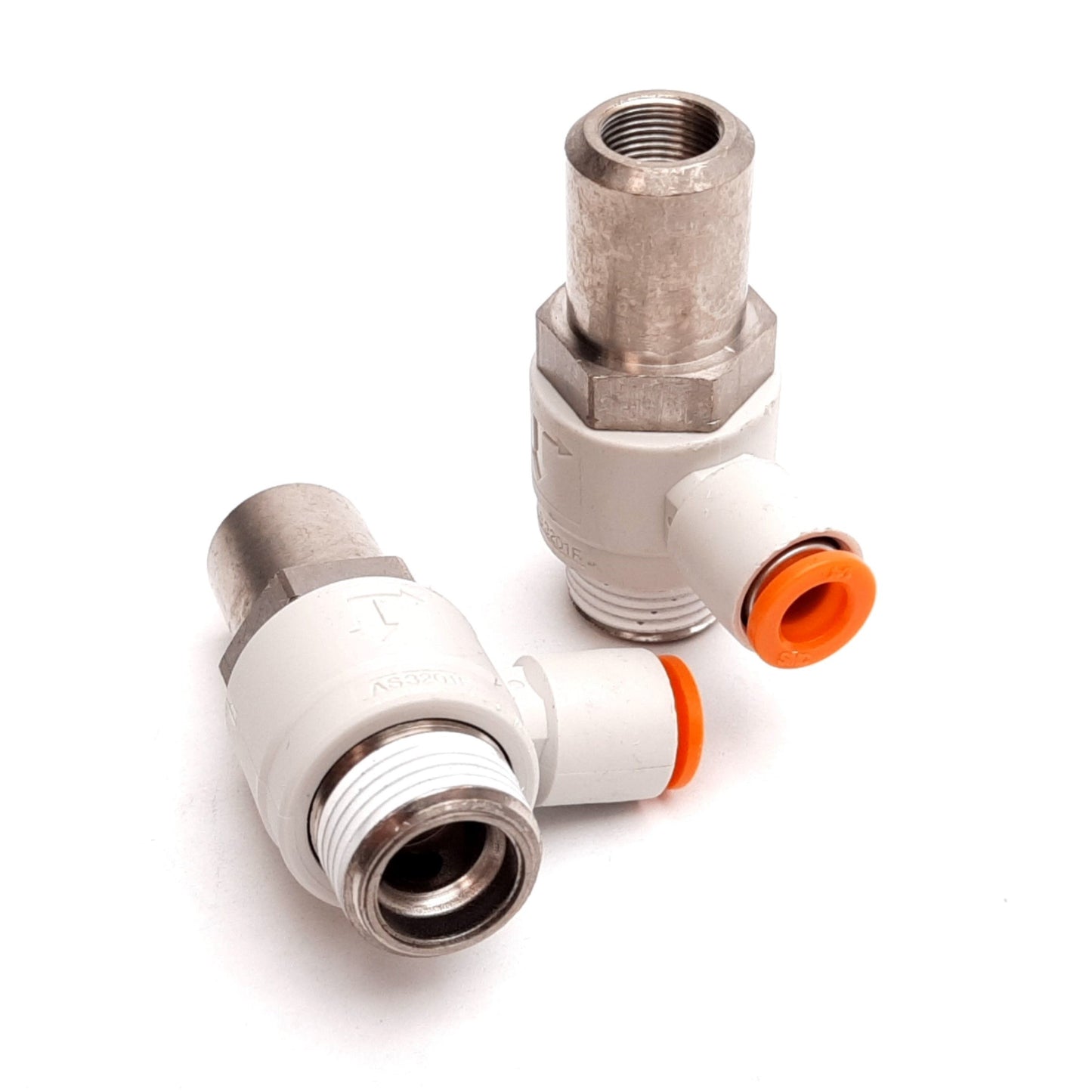 New Lot of 2 SMC AS3201F-N03-07SD Flow Control Elbow Fitting, 3/8" NPT to 1/4" Tube