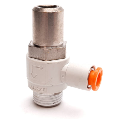 New Lot of 2 SMC AS3201F-N03-07SD Flow Control Elbow Fitting, 3/8" NPT to 1/4" Tube