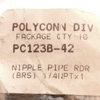 New Lot of 25 Polyconn PC123B-42 Brass Nipple Reducer Fitting, 1/4" NPT to 1/8" NPT