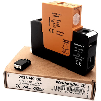 New Weidmuller 2025040000 Surge Protector, 127VAC, 40kA, 15-25AWG, DIN Rail Mount