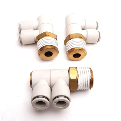 New Lot of 3 SMC KQ2VD08-04S One-Touch Double Elbow Fitting, R1/2 Male to 8mm Tubing