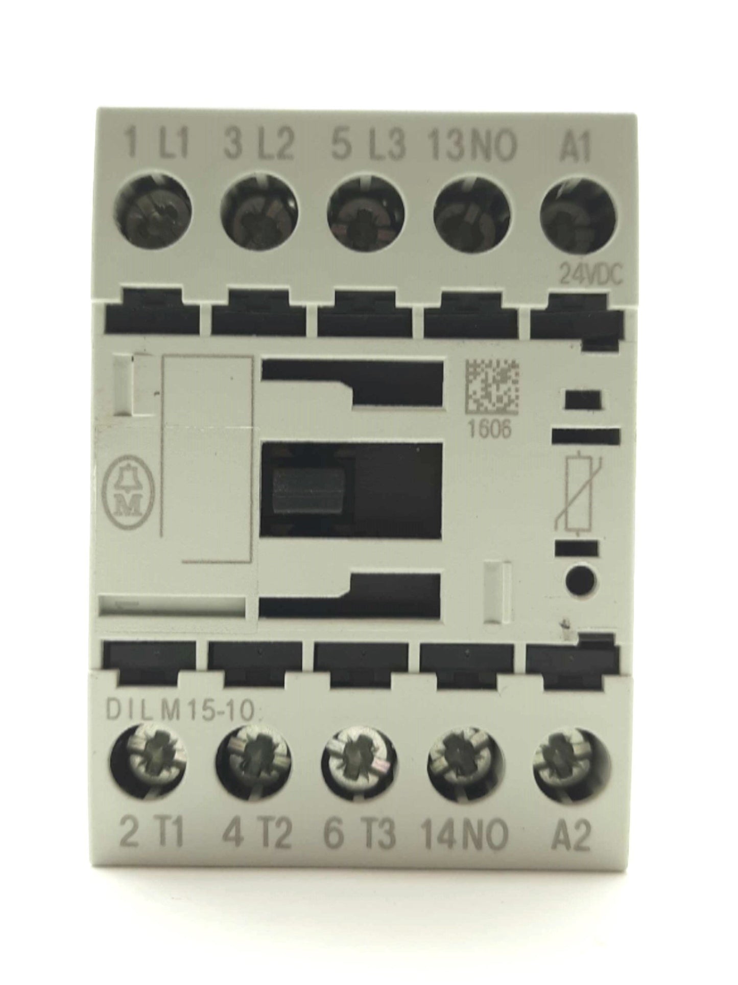 Used Moeller DILM15-10 IEC Contactor, 3-Pole 600VAC 15A, 3x NO 2x NC Aux, 24VDC Coil