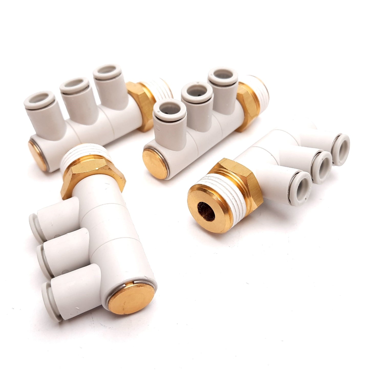 New Lot of 4 SMC KQ2VT08-04AS One-Touch Triple Elbow Fitting, R1/2 to 8mm Tube