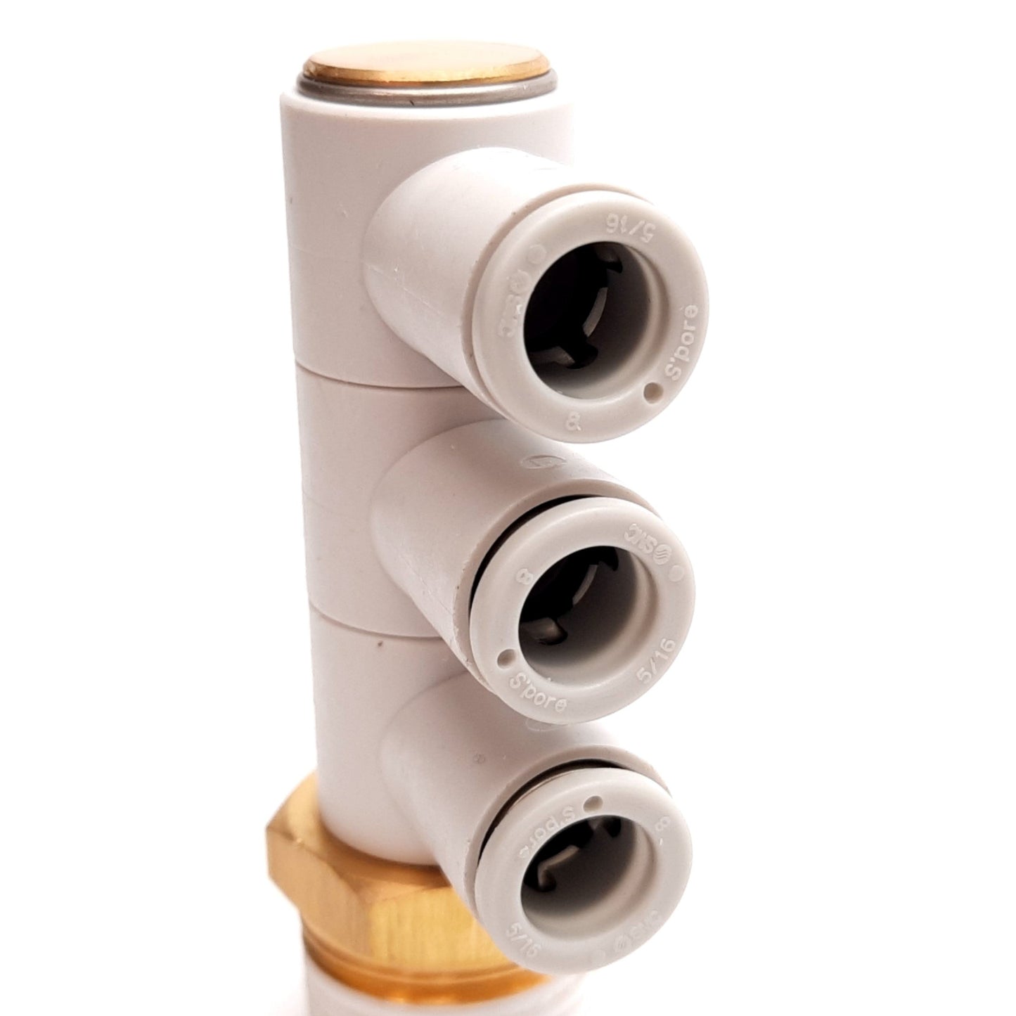 New Lot of 4 SMC KQ2VT08-04AS One-Touch Triple Elbow Fitting, R1/2 to 8mm Tube