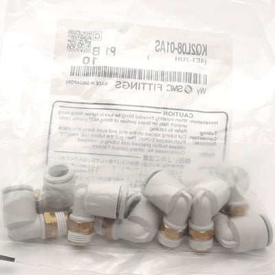 New Lot of 10 SMC KQ2L08-01AS One-Touch Elbow Fitting, ø8 Tubing, RC1/8 with Sealant