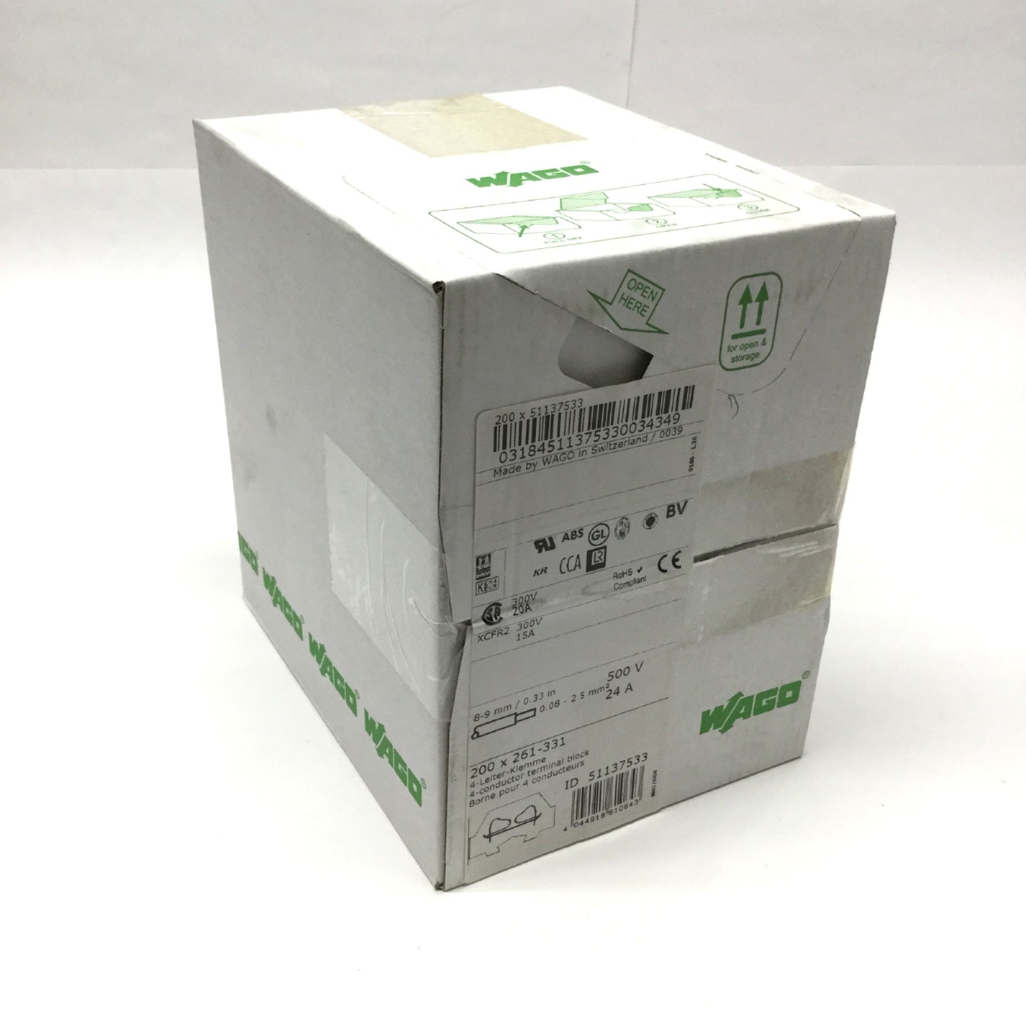 New Lot of 200 Wago 261-331 4-Conductor Terminal Blocks, 1-Pole, 500V 24A, Flange