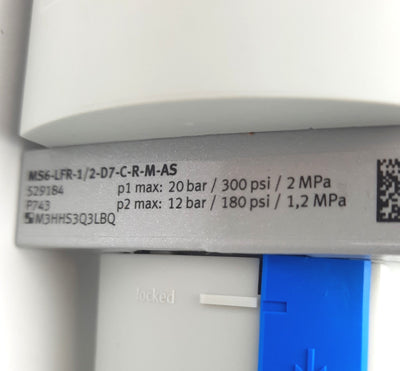 New Festo MS6-LFR-1/2-D7-C-R-M-AS Filter Regulator W/Pressure Gauge 5µm 180-300Psi