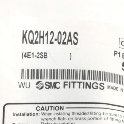 New – Open box Lot of 5 SMC KQ2H12-02AS Push to Connect Male Connector, 12mm P2C to R1/4, 1MPa