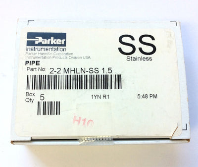 New Box of 5 Parker 2-2 MHLN-SS Hex Nipple 1/8" MNPT, 9100PSIG, 316SS, 1.5" Long