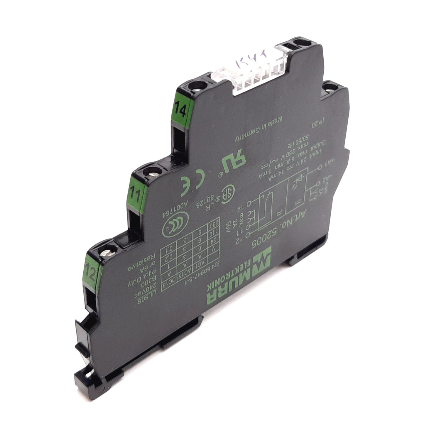 Used Murr Elektronik 52005 Relay, SPDT, Input: 24VDC, Output: 6A 250VAC/DC