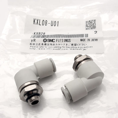 New Lot of 2 SMC KXL08-U01 High Speed One-Touch Rotary Elbow Fitting, 1/8" UNI