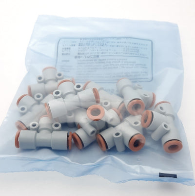 New Lot of 10 SMC KJT07-00 One-Touch Union Tee, 1/4" OD Tubing, 35 x 22 x 12.2mm