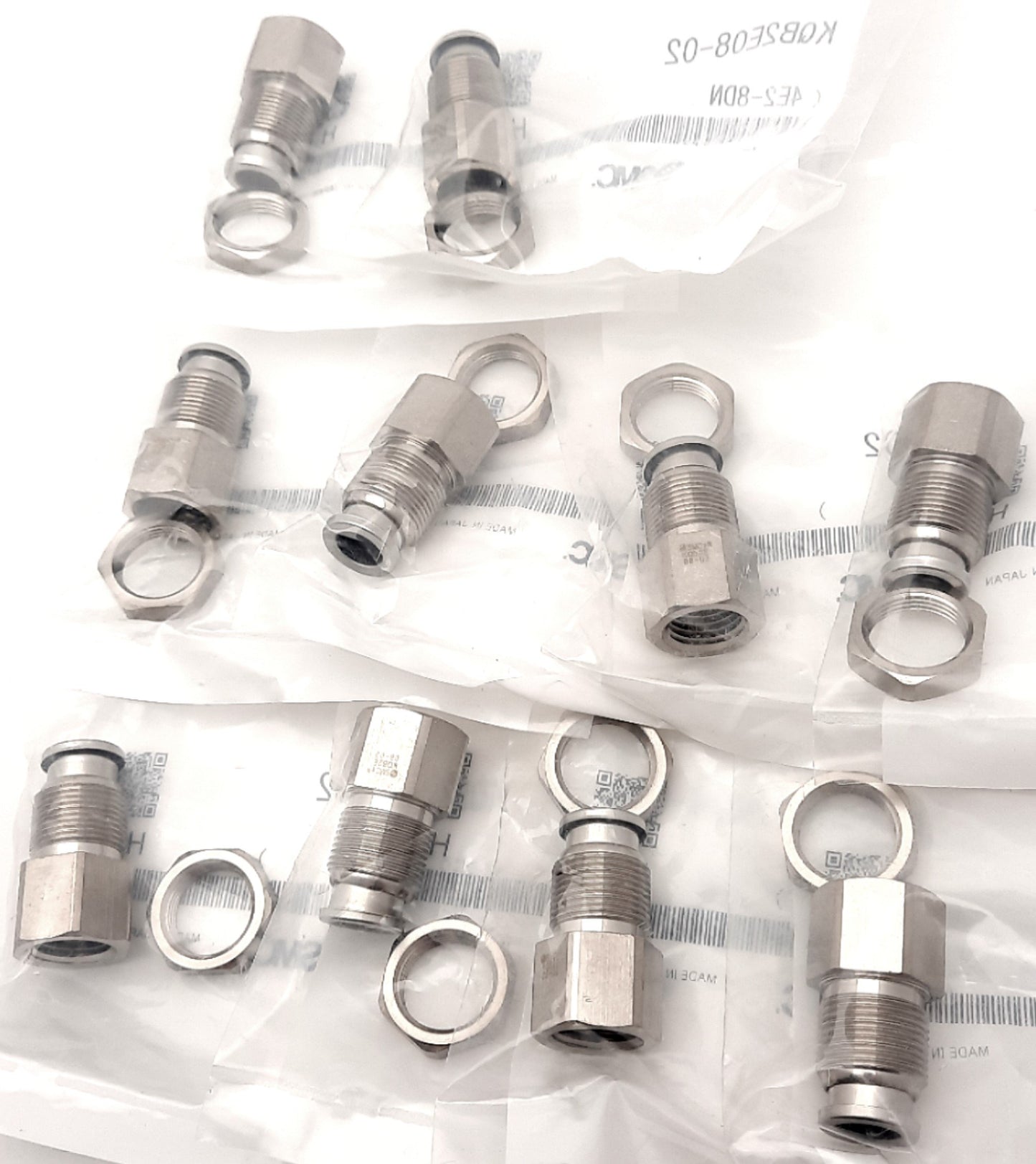 New Lot of 10 SMC KQB2E08-02 One-Touch Bulkhead ø8 Tubing, Rc1/4 Thread, 31.6mm Long