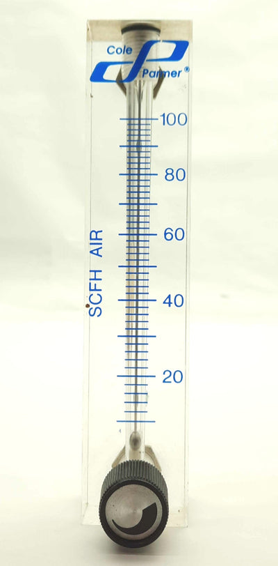 Used Cole Parmer GY-32461-18 Air Flowmeter, 10-100SCFH, 1/8"NPT, 100PSI or 150°F Max